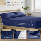 Thread Spread 100% Cotton California King Sheet Sets - 400 Thread Count 4 Pc Cal King Sheet Set - Soft, Breathable Cooling Sheets - Deep Pocket Cal King Cotton Bedsheets - Sateen Bedsheet (Navy Blue)