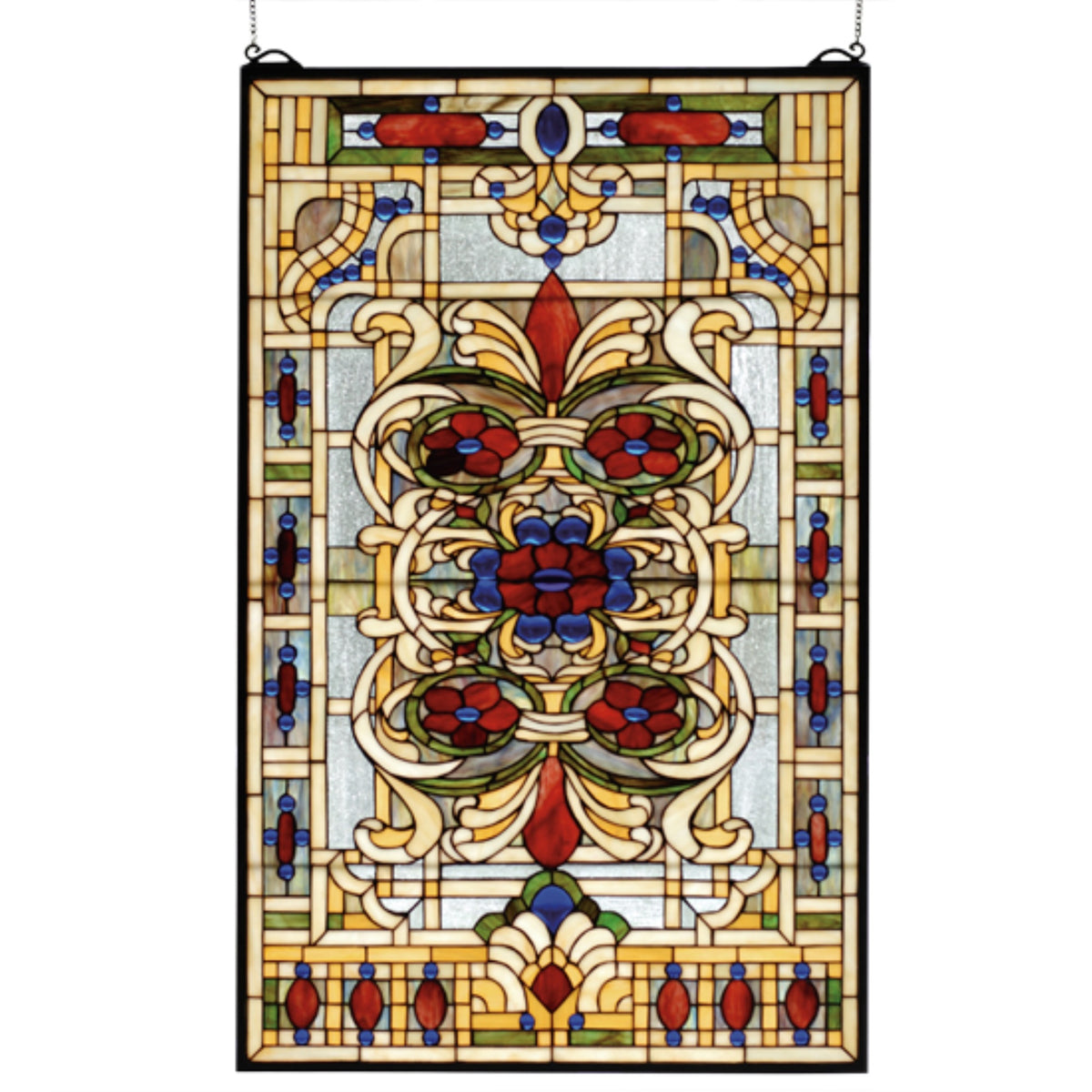 22 Inch W X 35 Inch H Estate Floral Stained Glass Window