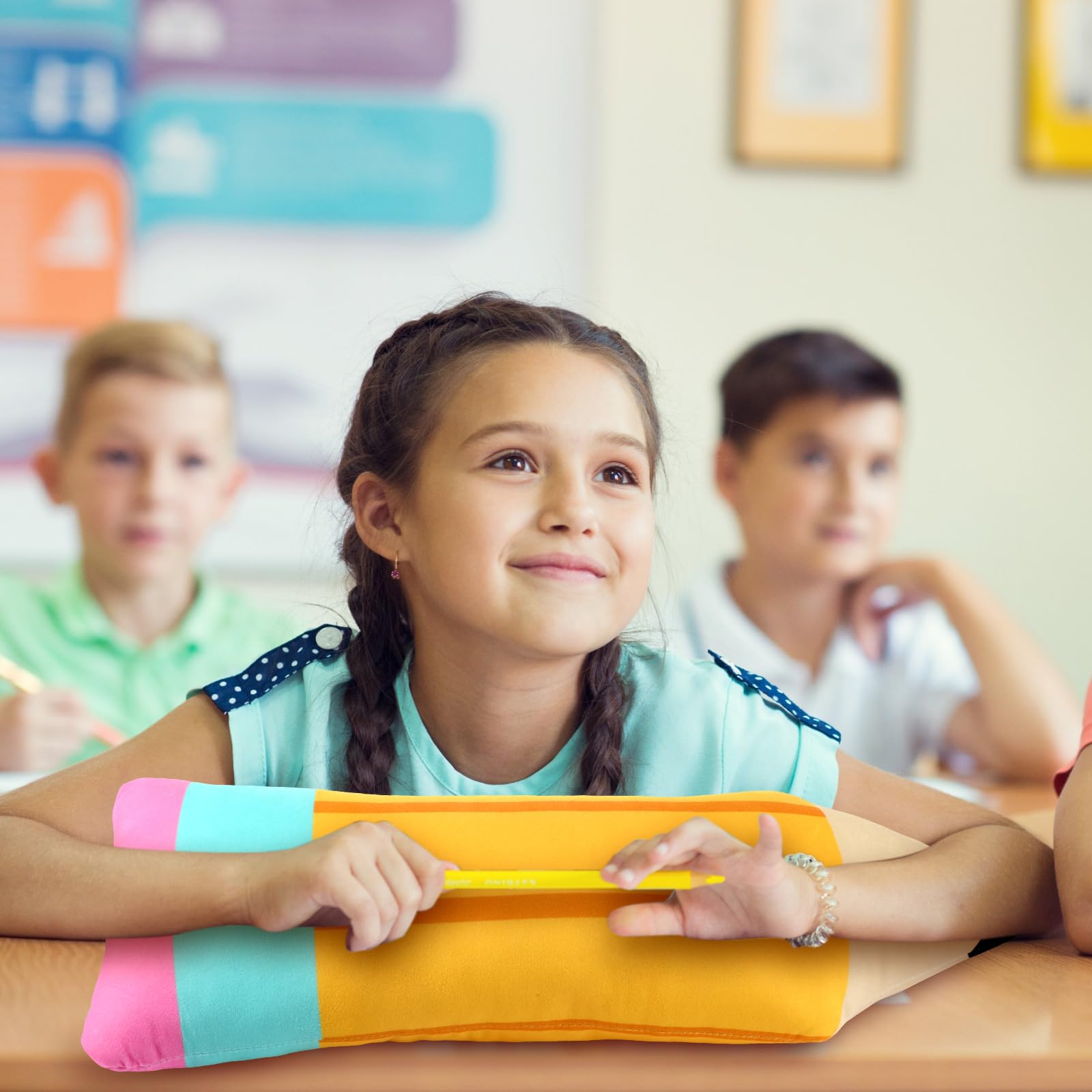 Croblissful Cute Pencil Pillow Classroom Plush Pillow Large Throw Pillow Back School Cushion Creative Cute Pencil Plush For Read