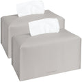 2Pcs Tissue Box Cover Holder, Rectangular with Bottom Belt - PU Leather Tissue Cover Decorative Organizer for Tabletop, Bathroom