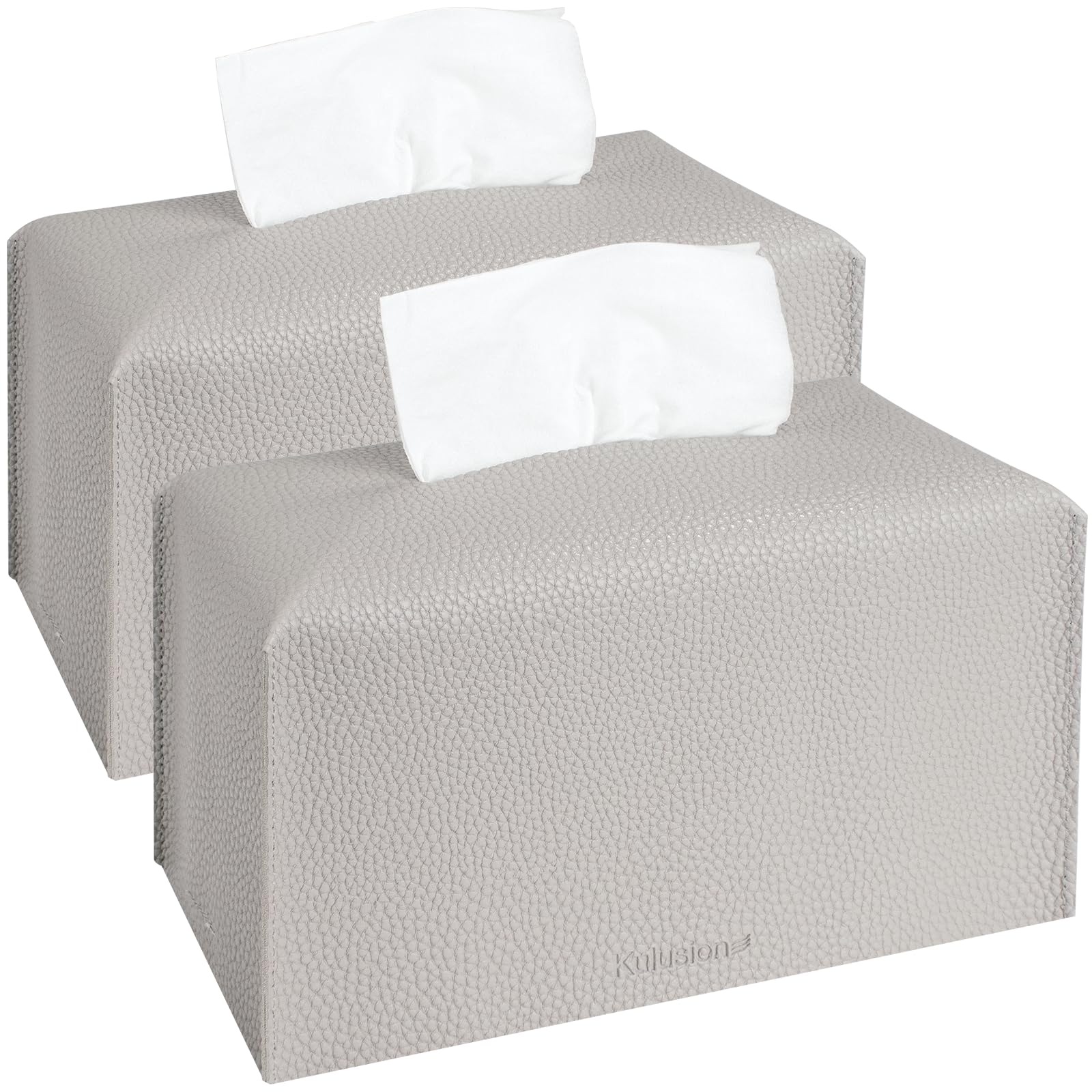 2Pcs Tissue Box Cover Holder, Rectangular with Bottom Belt - PU Leather Tissue Cover Decorative Organizer for Tabletop, Bathroom
