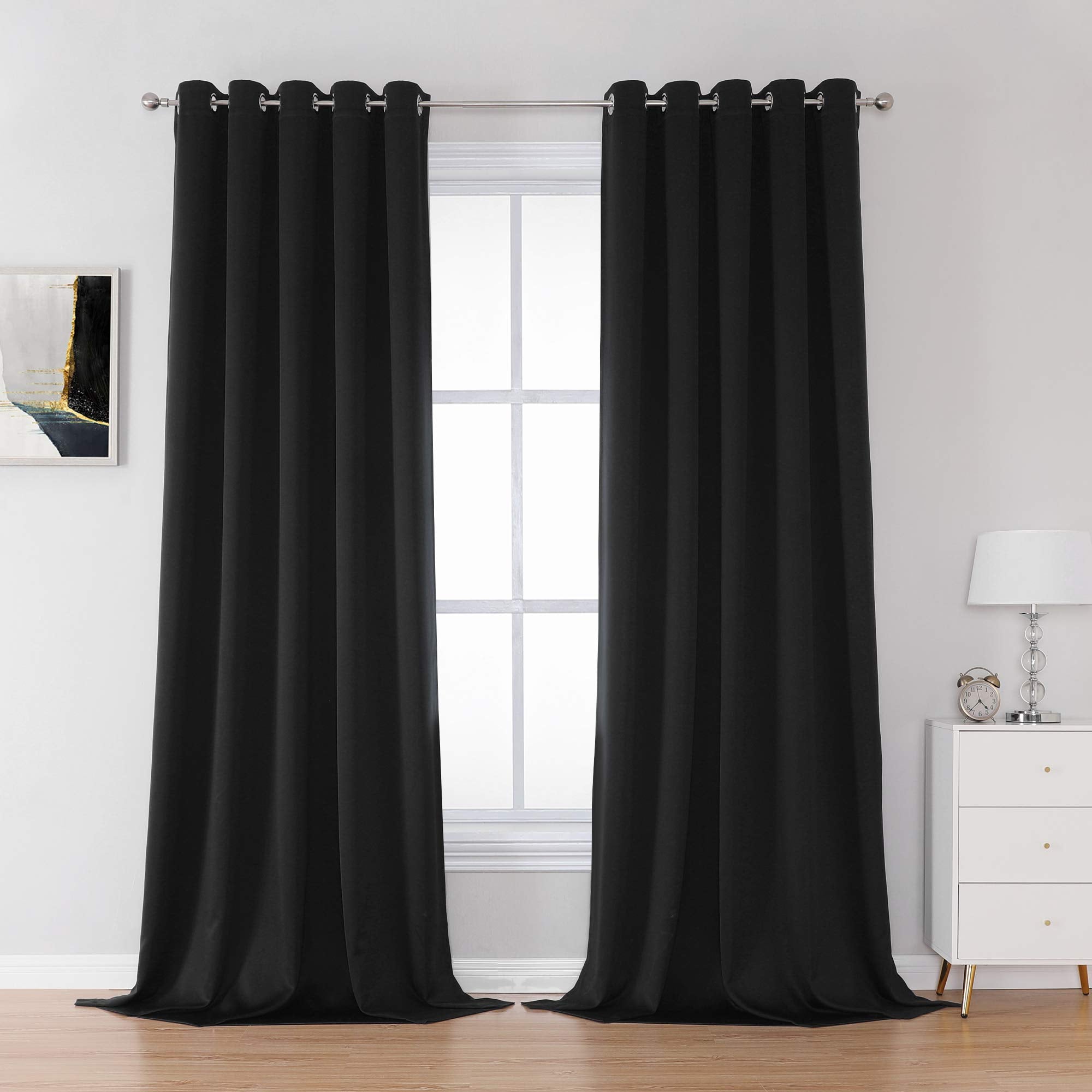 Dualife Black Out Curtains 9 Ft (60 Inches By 108 Inch Length,Black,2 Panels Burg) Extra Long Grommet Blackout Heat Blocking Bli