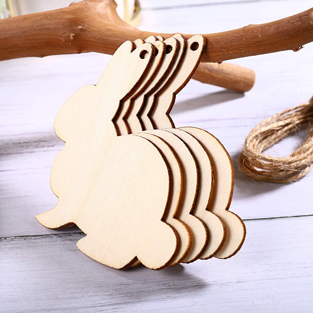 Amosfun Bunny Wooden Slices Easter Party Decorations Unfinished Wood Crafts Cutouts Wooden Easter Rabbit Party Decoration Easter