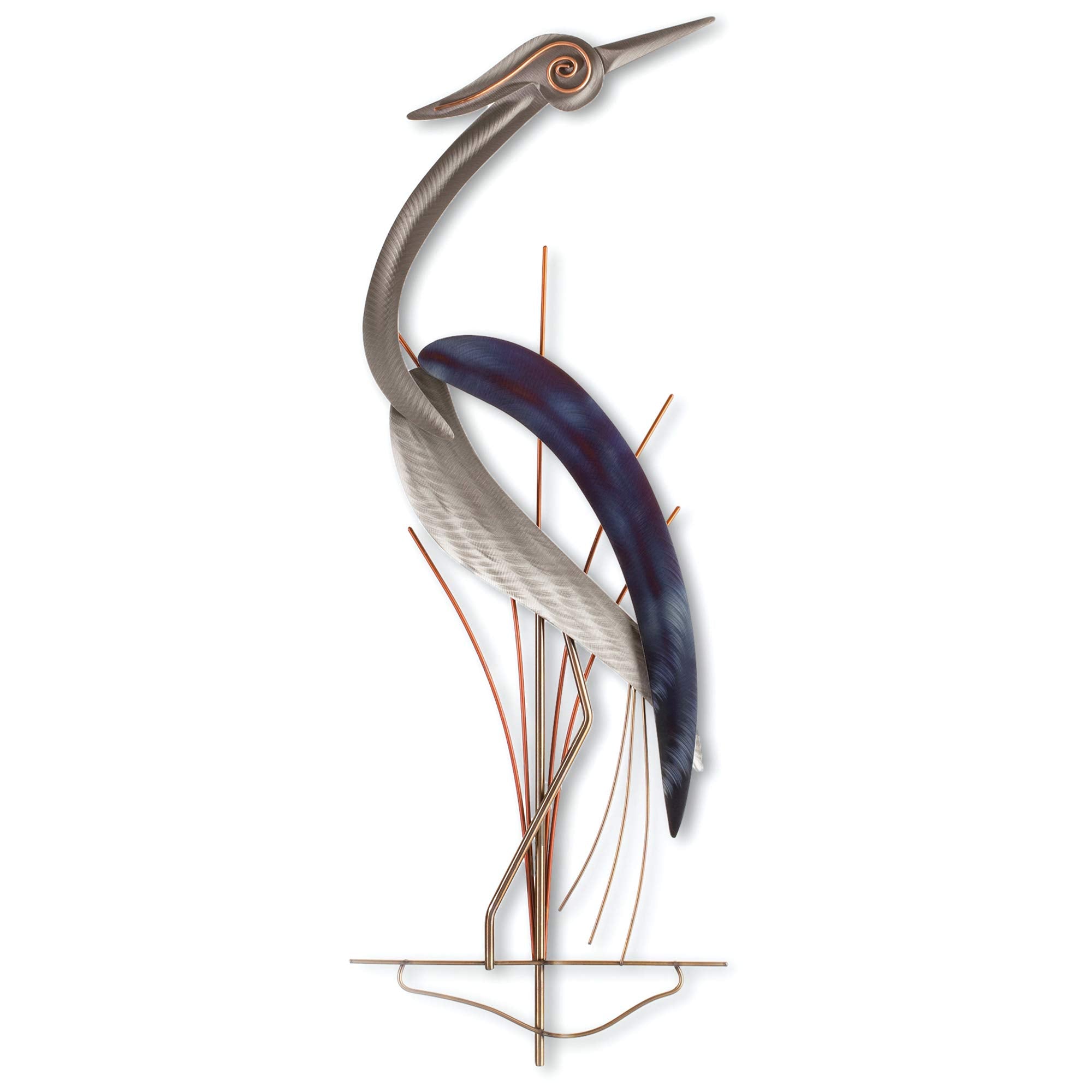T.I. Design Elegant Heron Facing Right Abstract Coastal Contemporary Metal Wall Decor