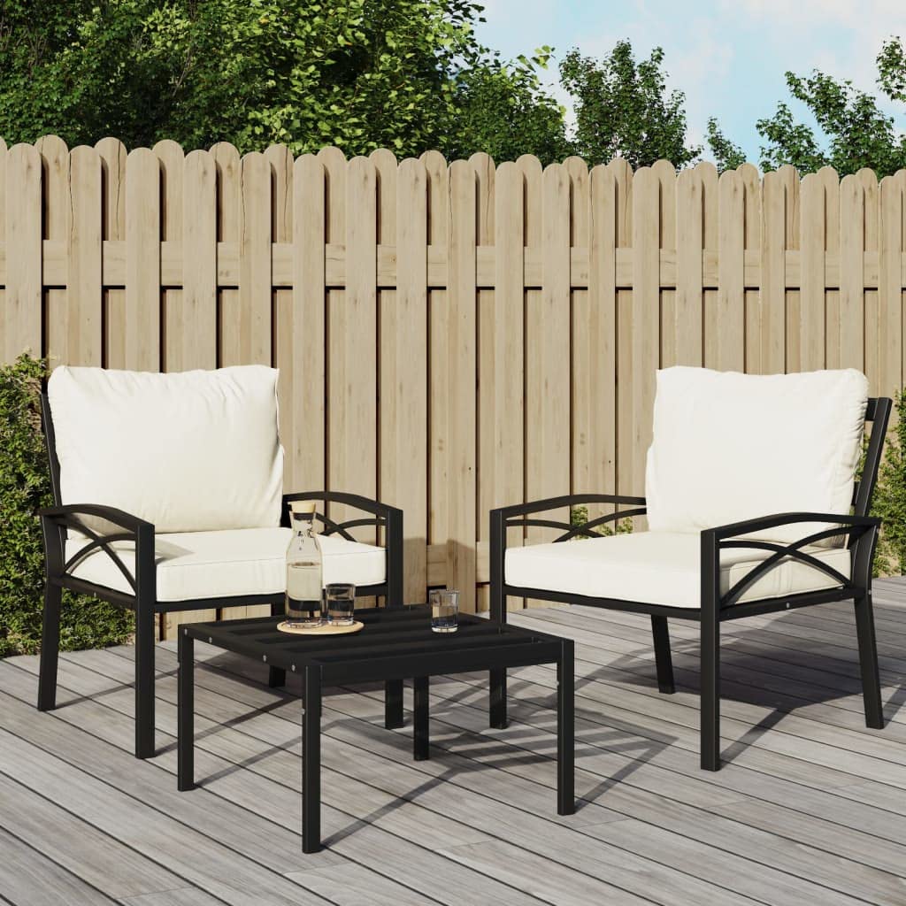 vidaXL Patio Chair - Black with Sand Cushions, Easy Assembly, Powder-Coated Steel Frame, Comfortable and Versatile, Ideal for Gardens and Terraces