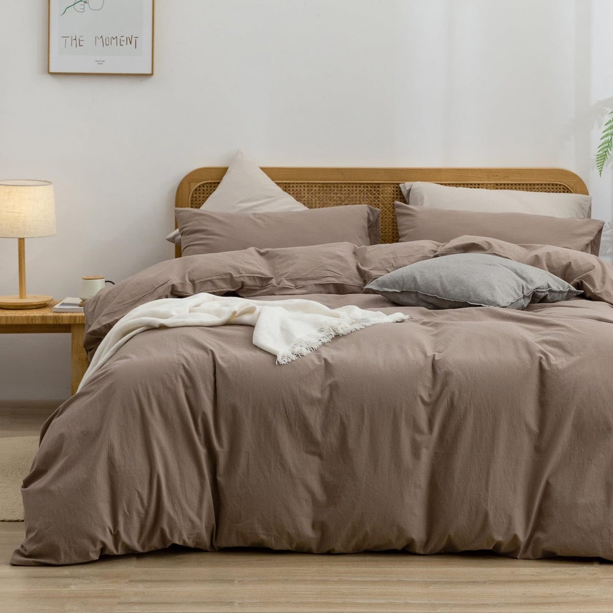 Bestouch Duvet Cover Set 100% Washed Cotton Linen Feel Super Soft Comfortable Chic Lightweight 3 Pcs Home Bedding Set Solid Pine