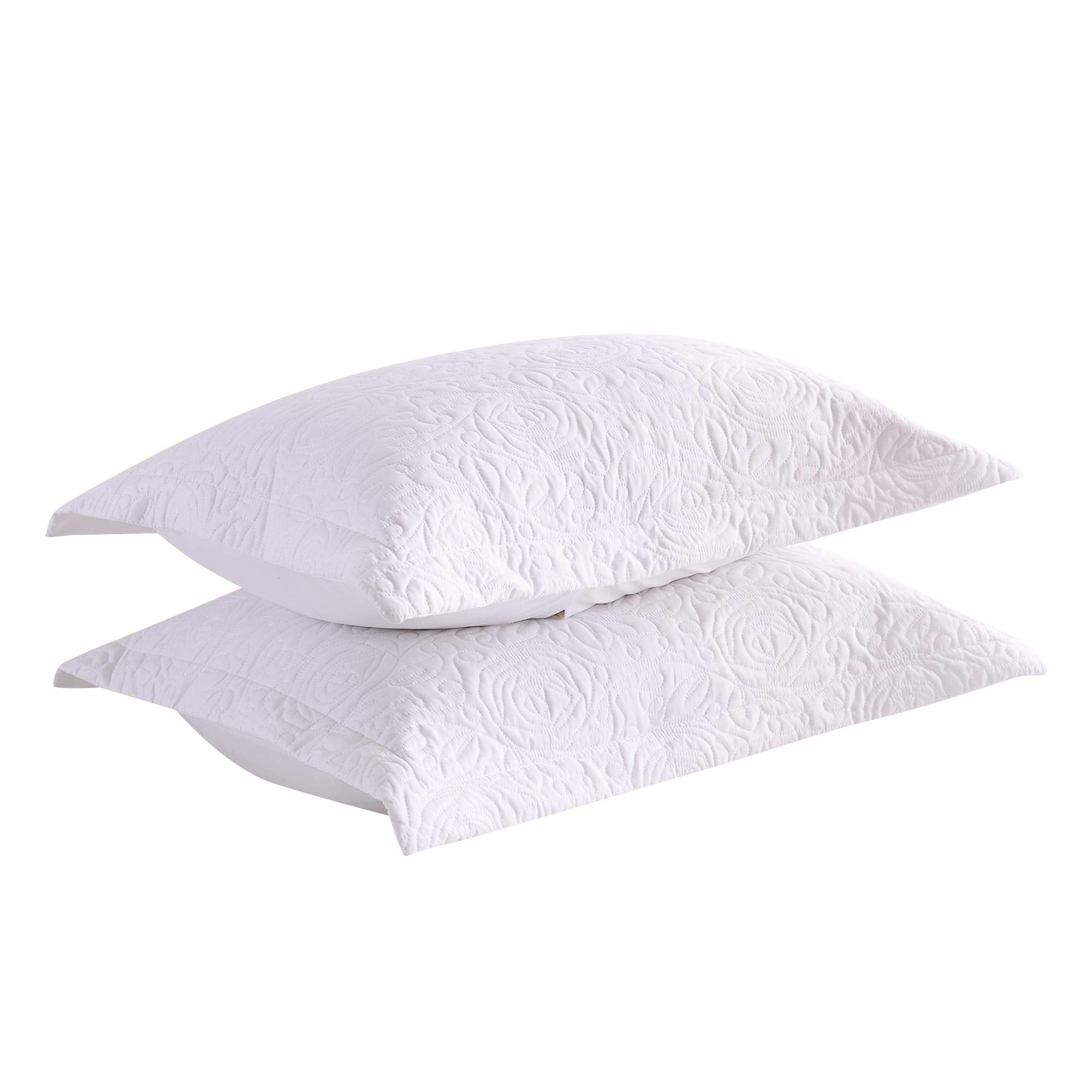 Marcielo 2-Piece Embroidered Pillow Shams, Decorative Microfiber Pillow Shams Set Standard Size White