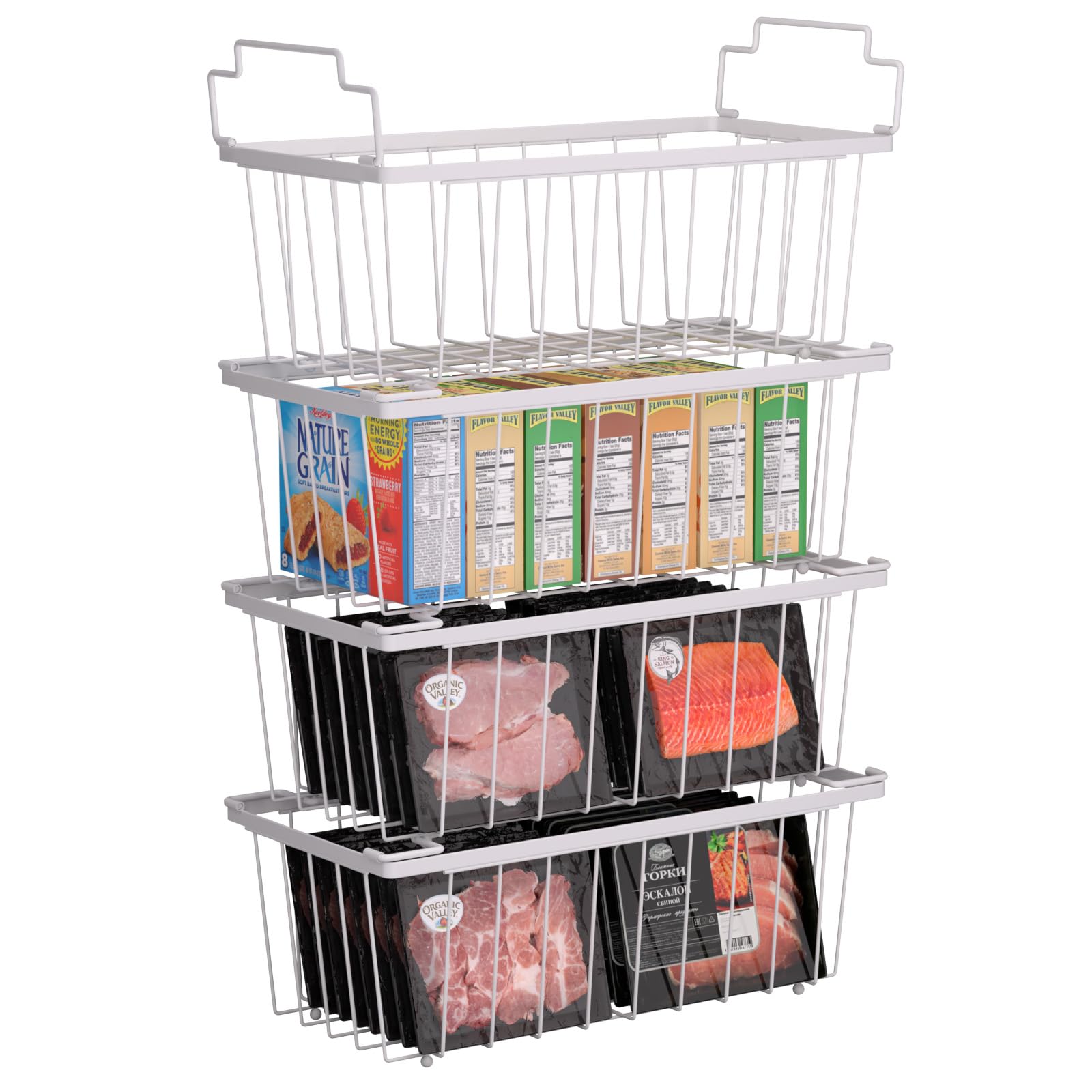 Coobest 4 Pack Freezer Organizer Bins(14.6L X 7.1W X 5.2H) For 7 Cu.Ft Chest Deep Freezer Sort Frozen Meats | Deep Freezer Organ