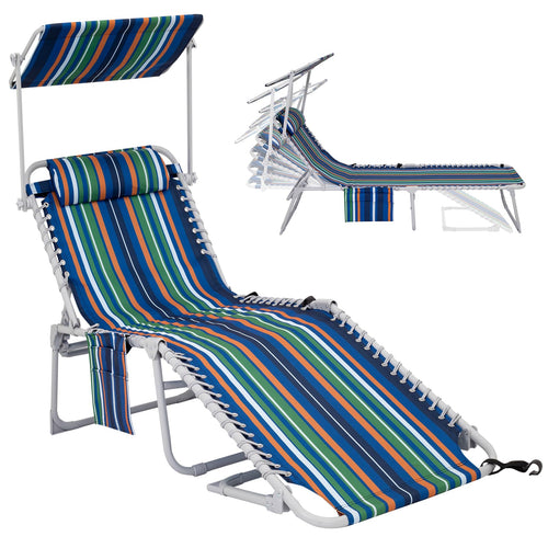 #Wejoy Folding Chaise Lounge Chair With Adjustable Back Portable Patio Lounge Chair With Canopy Sun Shade Heavy-Duty Camp Reclining Lounge Chair With Pillow For Beach Poolside Backyard Sunbathing Lawn