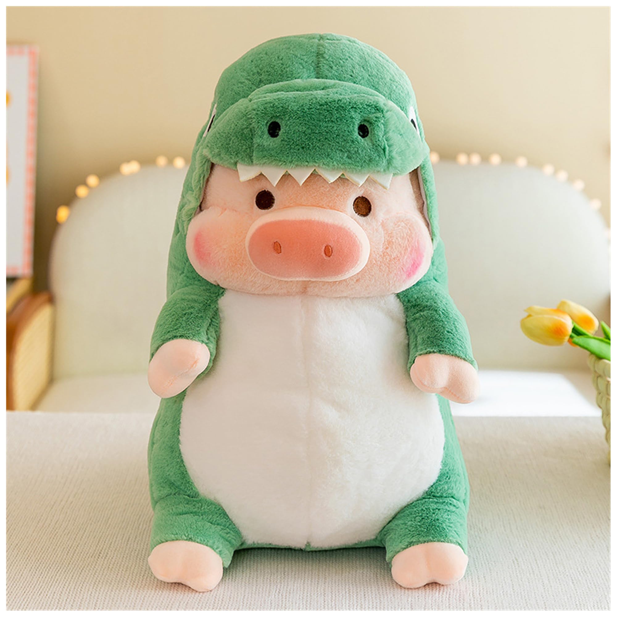Lanfire Pig Plush Stuffed Toy Pig Dressed As Shark Dinosaur Cute Plush Pillow For Boys Girls (Green, 12.9 In)