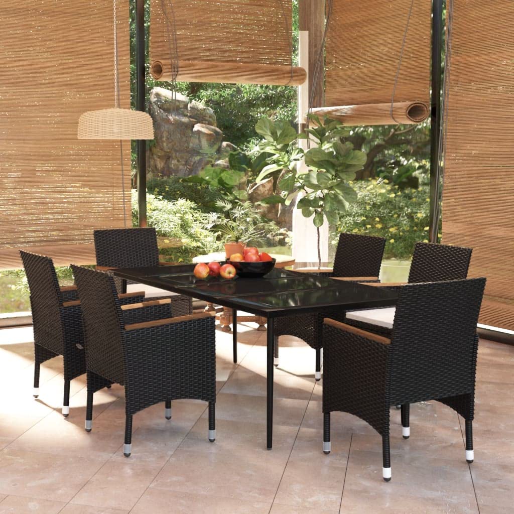 vidaXL Patio Dining Set 7 Piece with Cushions Garden Outdoor Terrace Balcony Backyard Dining Dinner Dinette Table and Chair Furniture Black