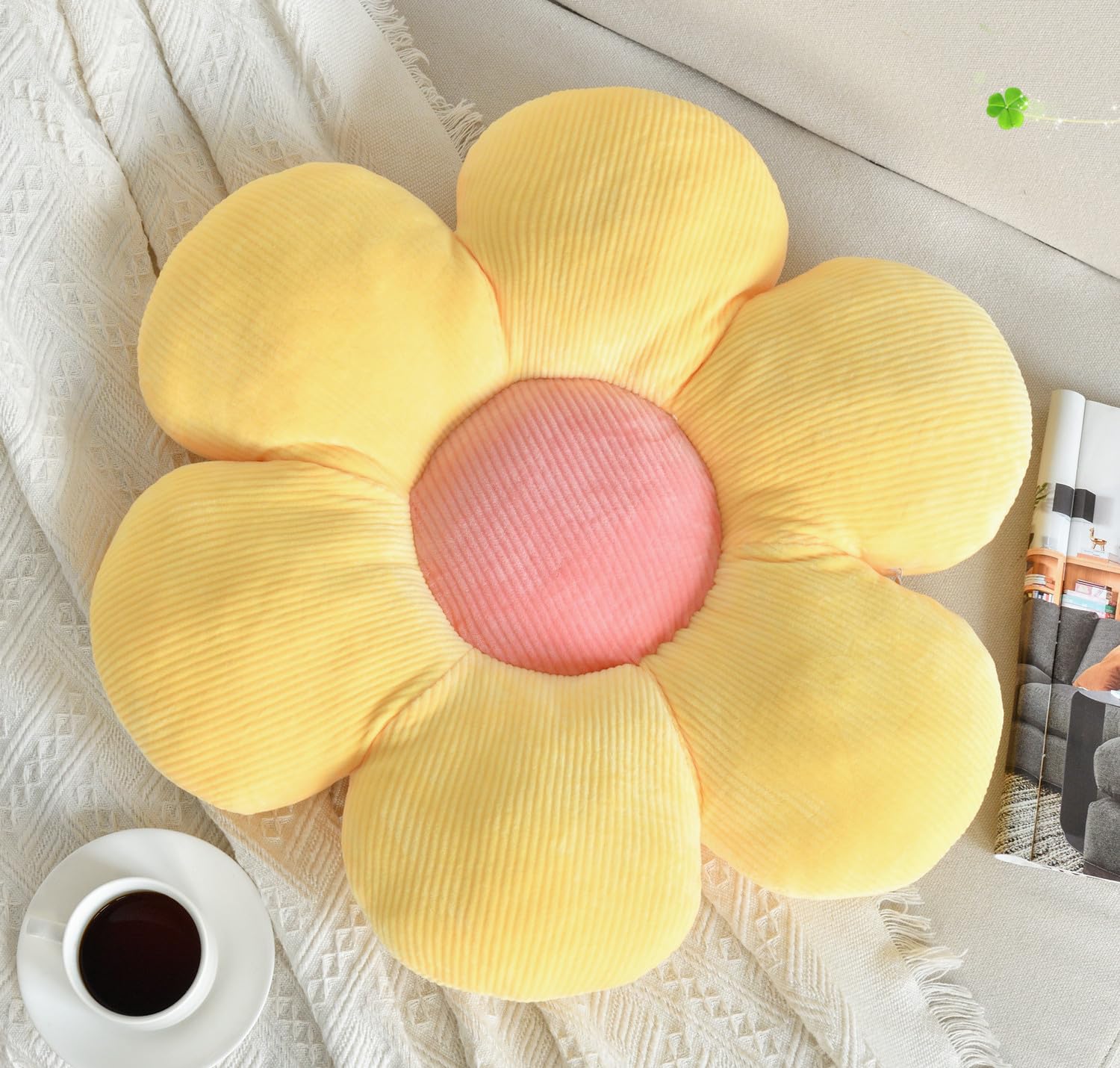 Vdoioe Flower Pillow, Flower Shaped Throw Pillow Cushion Seating Six Petal 15.75'' Yellow Flower Plush Throw Pillow Floor Pillow