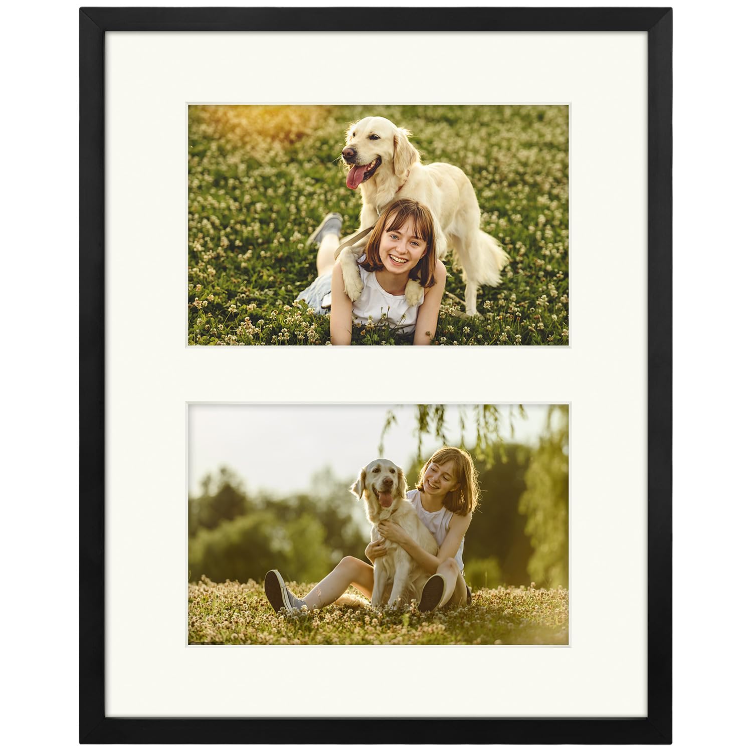 Golden State Art, 8X10 Black Aluminum Metal Frame - Ivory Mat Included - Fits Two 4X6 Photos/Pictures - Easel Stand - Swivel Tab