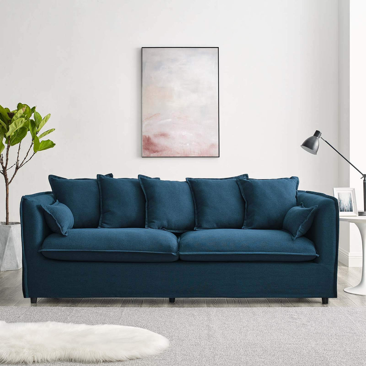 Modway Avalon Fabric Upholstered Slipcover Sofa in Azure