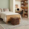 12 Black and Tan Faux Fur Tiger Storage Ottoman