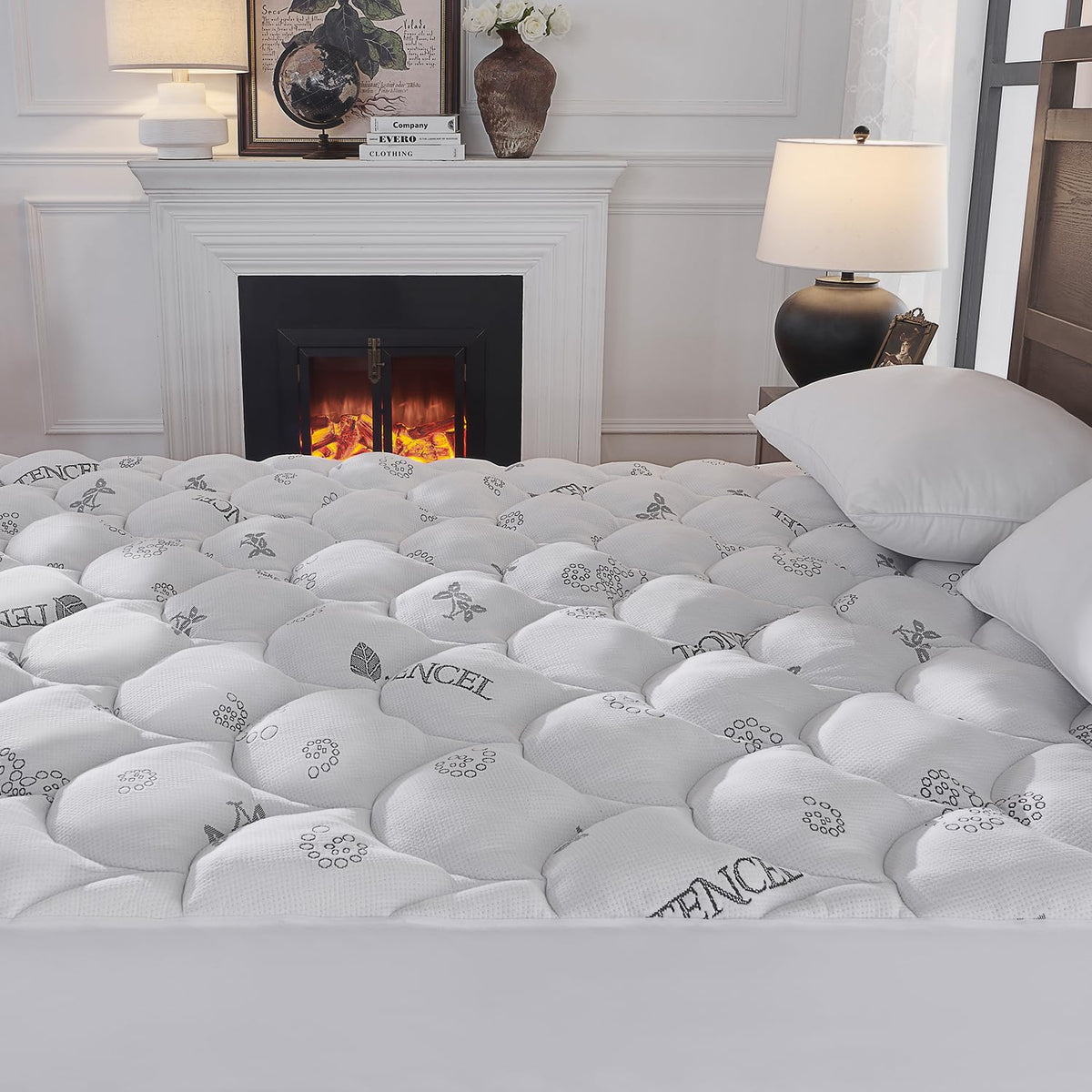Tencel Thick Mattress Pad Full Size Pillow Top Luxe Cooling Mattress Protector Breathable Mattress Topper Back Pain Relieve Deep