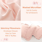 Masaca Shabby Ruffled King Comforter Set,Farmhouse Blush Pink Bedding Comforter Lightweight Ultra Soft Vintage French Country Mi