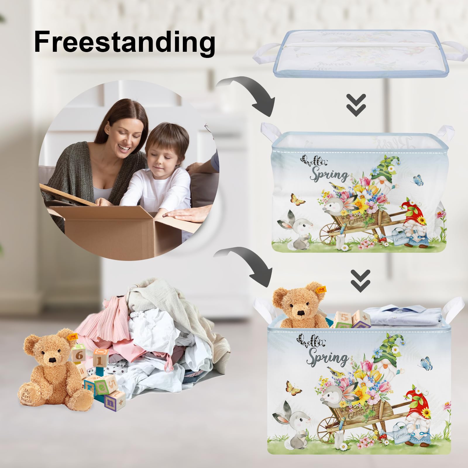 Clastyle Rectangle Butterfly Bird Flower 4Th July Gift Basket Daisy Sunflower Violet Tulip Shelf Basket Garden Truck Gnome Bunny