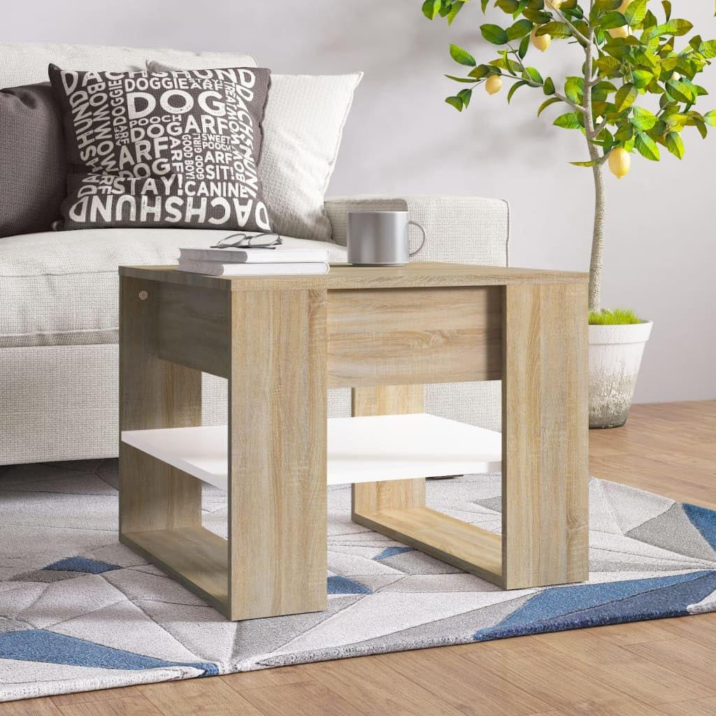 vidaXL Coffee Table in Sonoma Oak and White | Made from Durable Engineered Wood | Includes Storage Shelf | Assembly Required