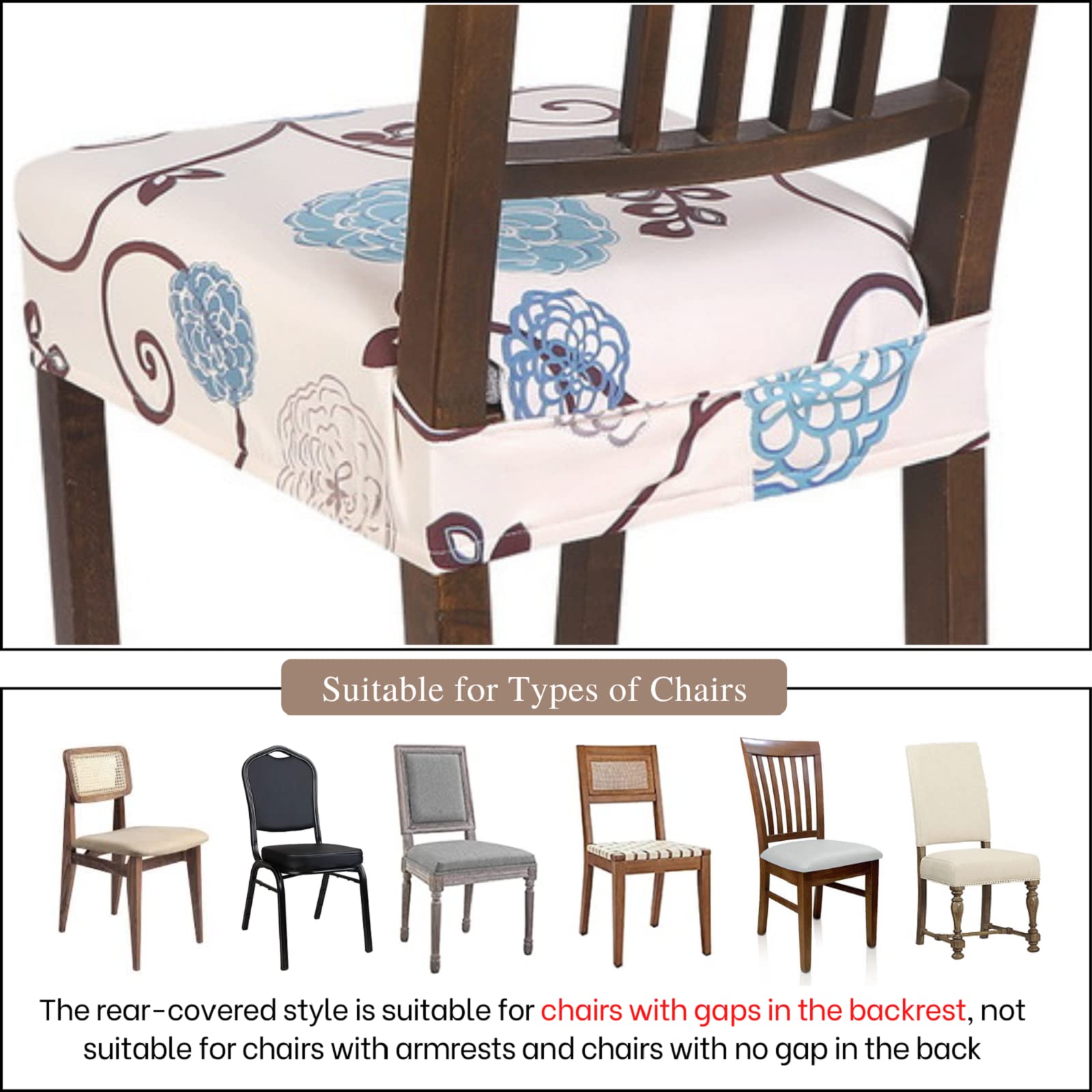 Searchi Stretch Dining Chair Seat Covers Set Of 4, Soft Removable Washable Seat Covers For Dining Chairs, Dining Room Seat Cover Protector (Rear-Covered, Ball Flower)