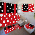 Nuanchu 6 Pcs Red Black Polka Dot Shower Curtain Set with Rug Polka Dot Bathroom Sets with Shower Curtain Bath Mat U Shaped Mat 