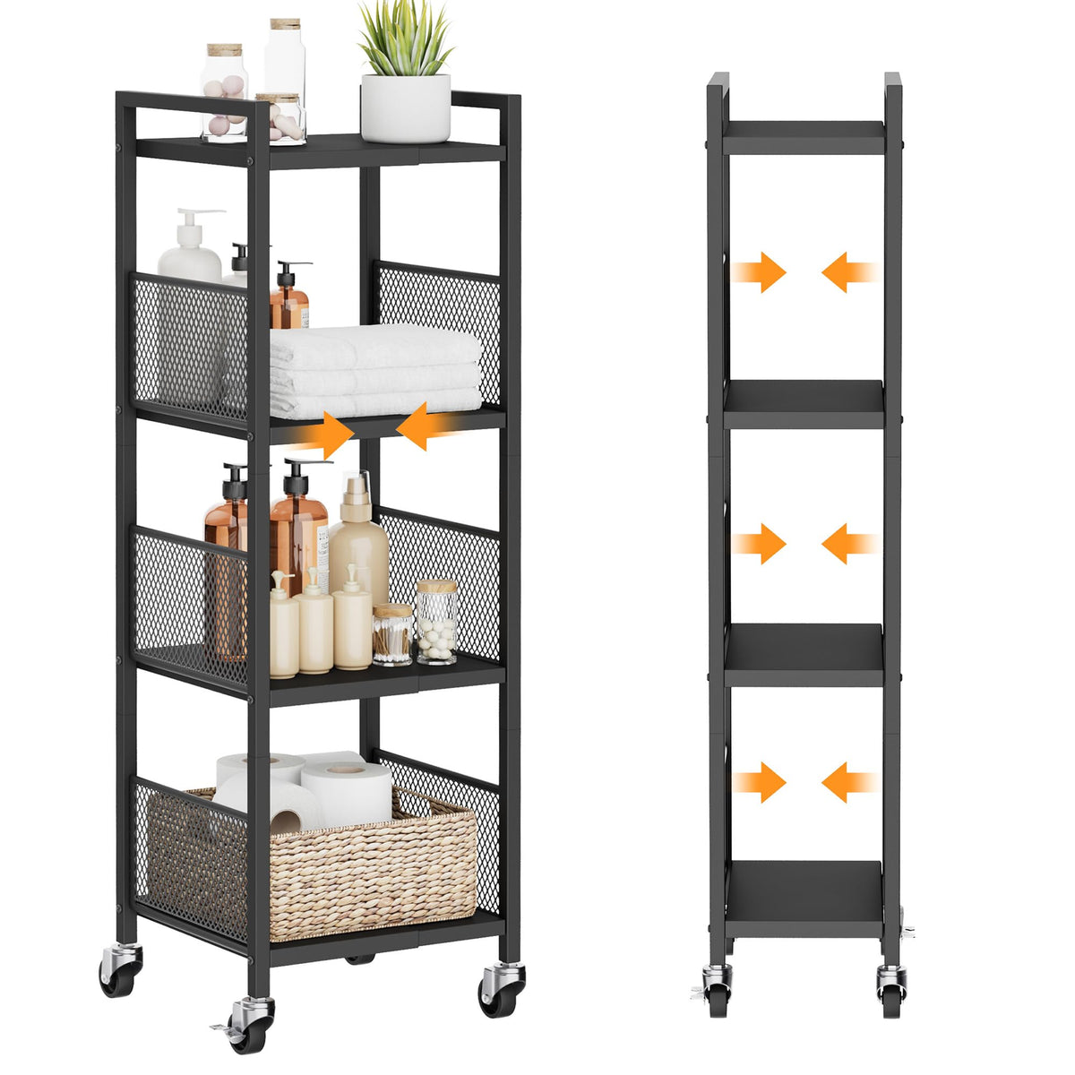 Cerlyunzan 4Tier Expandable Storage Shelving Unit,Slim Storage Cart,Metal