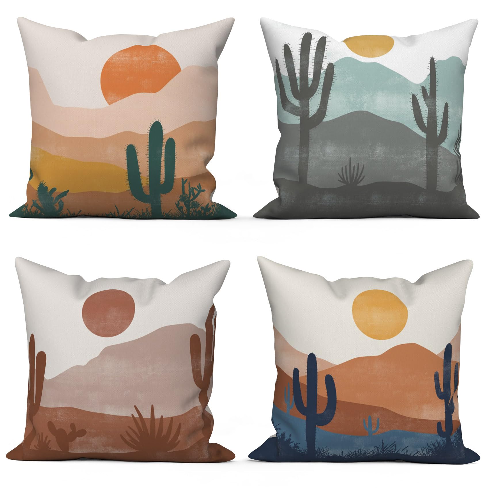 Ruelvth Boho Sun Pillow Covers 20X20 Inch, Mid Century Abstract Cactus Throw Pillow Covers Terracotta And Yellow Linen Pillow Ca