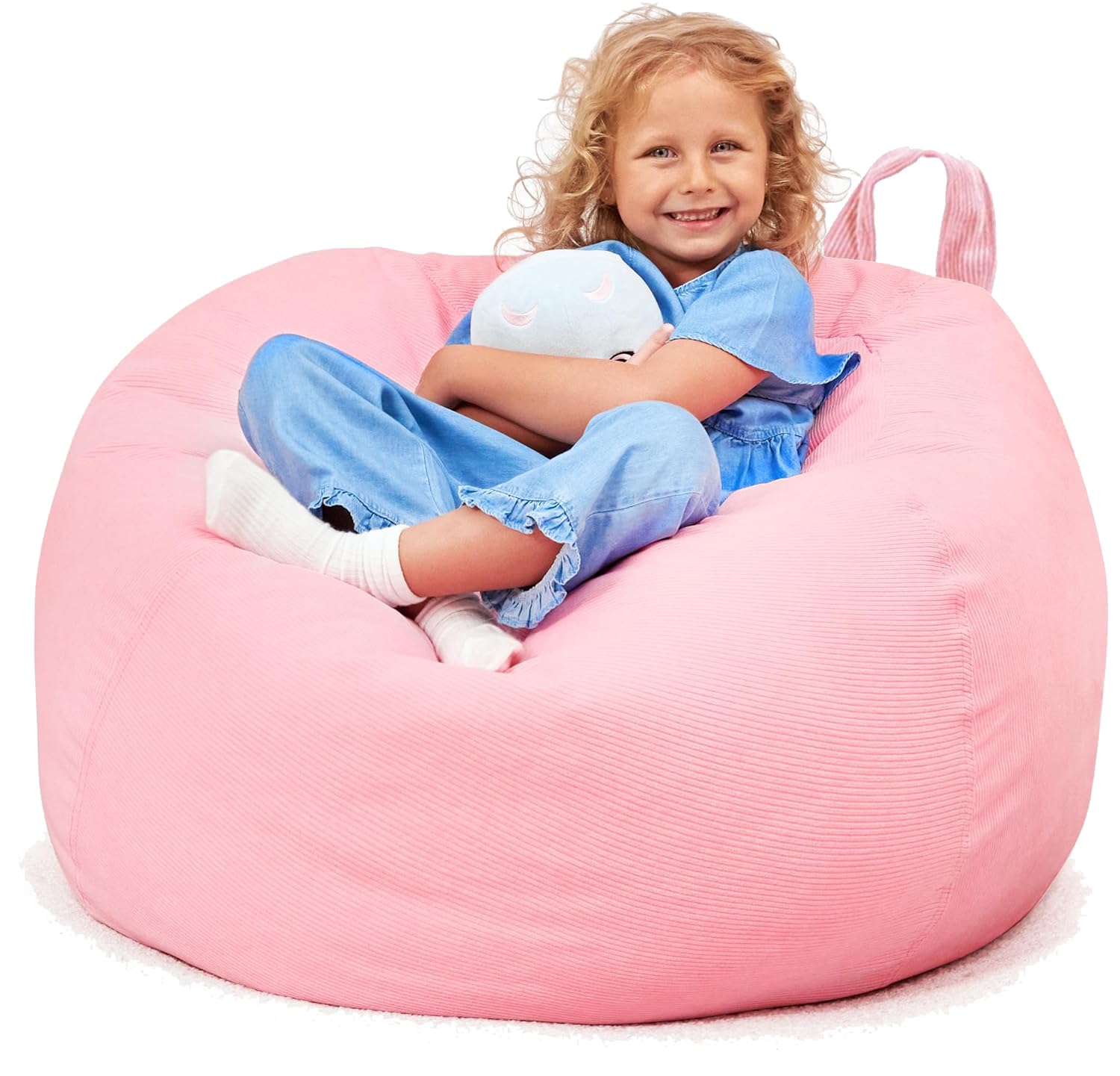 Huddle Original Stuffed Animal Bean Bag Storage Extra Large Designer Beanbag Chairs For Kids Teens & Adults | Instant Clutter Clear For Stylish Moms - Stuffed Animal Storage Bean Bag Pink Corduroy