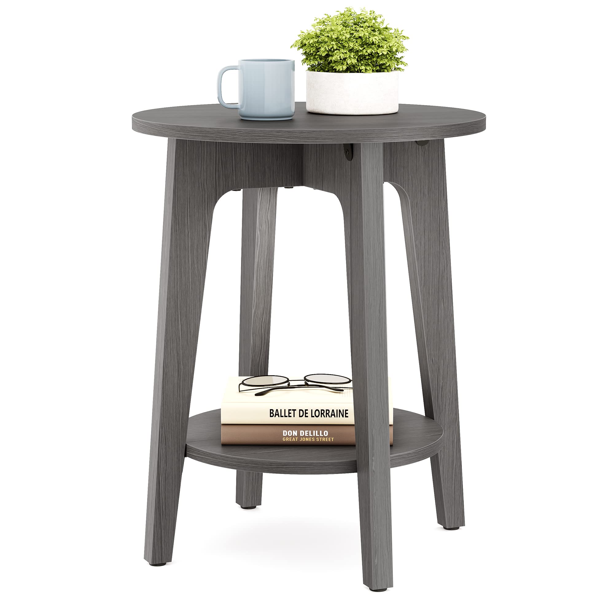 Vasagle Side Table, Small Round End Table With Lower Shelf, Nightstand For Small Spaces, Living Room, Bedroom, Smoky Gray Ulet283T68