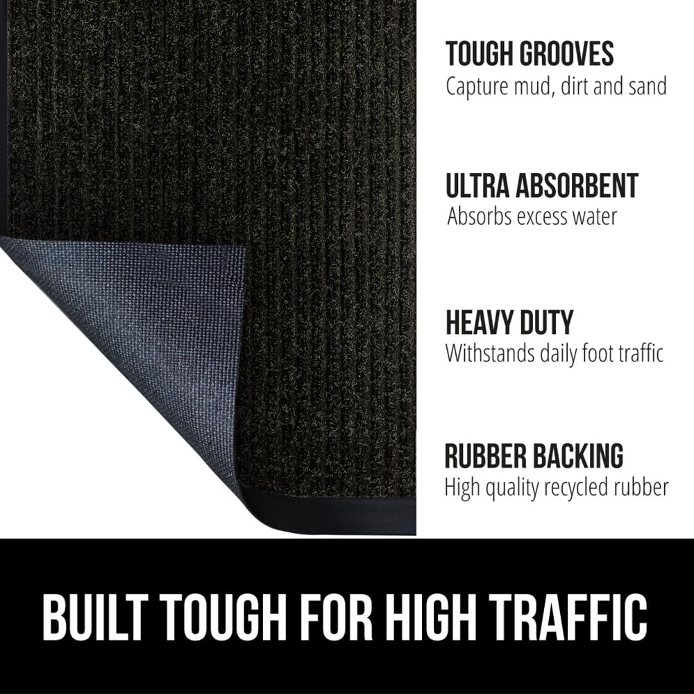 Gorilla Grip Heavy Duty Traffic Guard Doormat, 60X36, Durable Rubber Backing, Low Profile Indoor Outdoor Door Mat, Stain And Fade Resistant Shoe Scraper, Commercial Welcome Mats For Entry, Jet Black