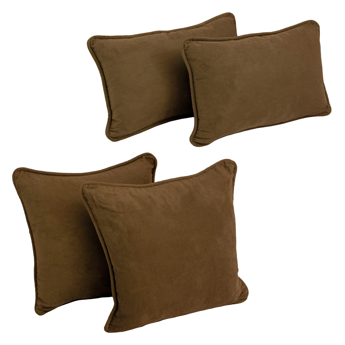 Blazing Needles Corded Microsuede Throw Pillow Set, Chocolate 4 Count