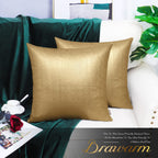 Brawarm Gold Leather Throw Pillows 16 X 16 Inches, Snake Leather Pillow Covers Pack Of 2, Faux Leather Decorative Pillow Covers