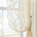 FINECITY Beige Lace Curtains 80 Inches Long for Living Room Bedroom, 2 Panels Rustic Leaf Floral Vintage Sheer Lace Curtains, Ro