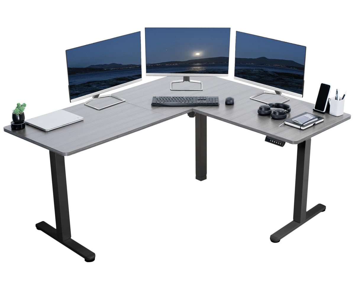 VIVO Electric Height Adjustable 63 x 55 inch Corner Stand Up Desk, Gra ...