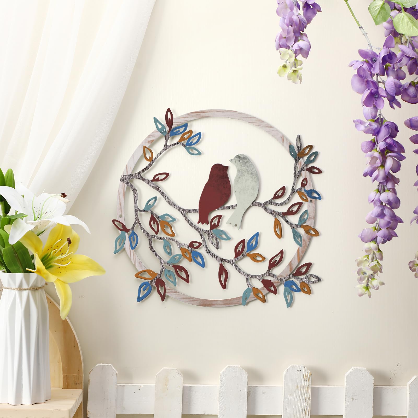 Ferraycle Metal Wall Art Bird On Tree Branch Bird Wall Silhouette Bird Wall Art Decor For Living Room Garden Bedroom Office Home