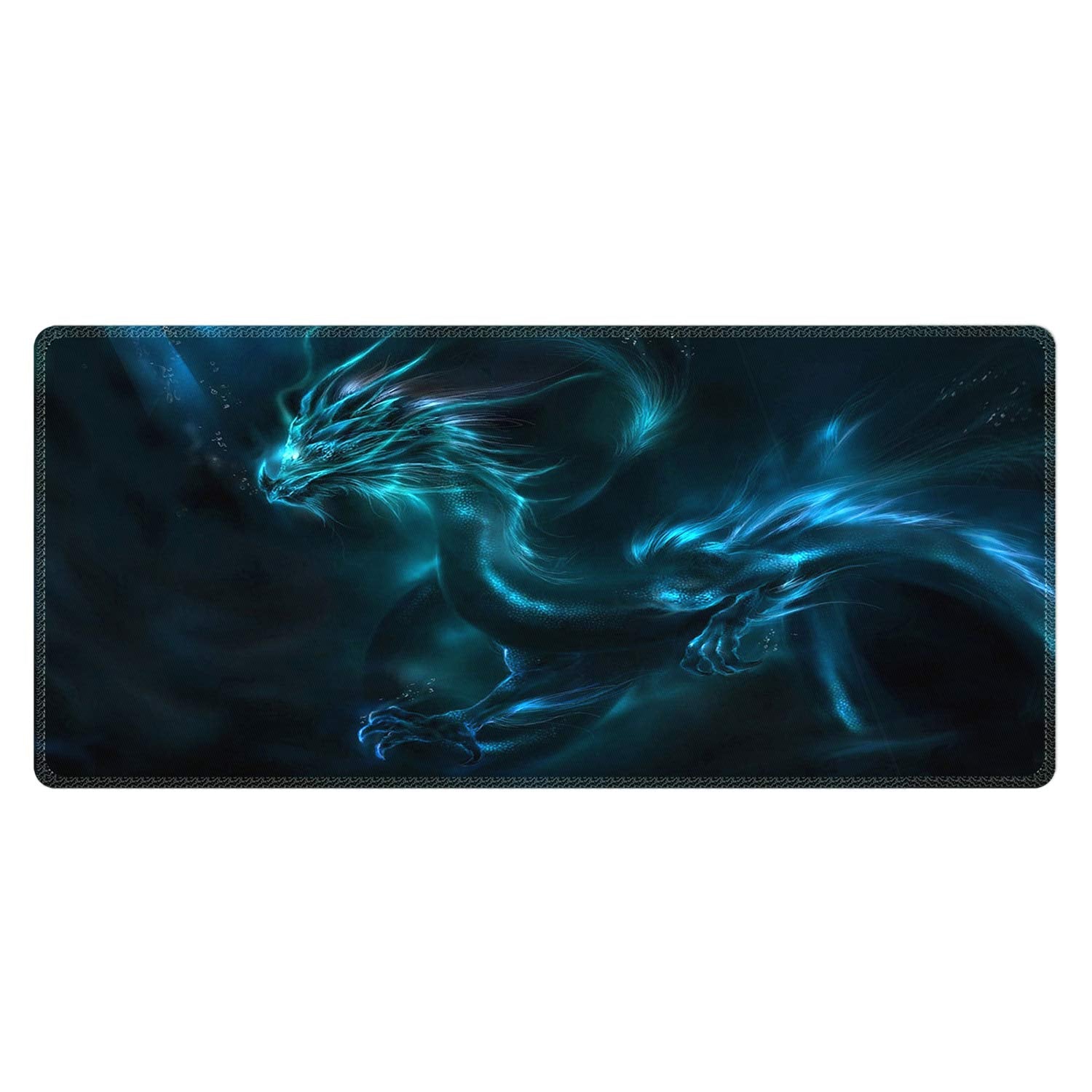 Meffort Inc Extra Large Extended Gaming Desk Mat Non-Slip Rubber Pads Stitched Edges Xxl Mouse Pad 35.4 X 15.7 Inch - Blue Drago