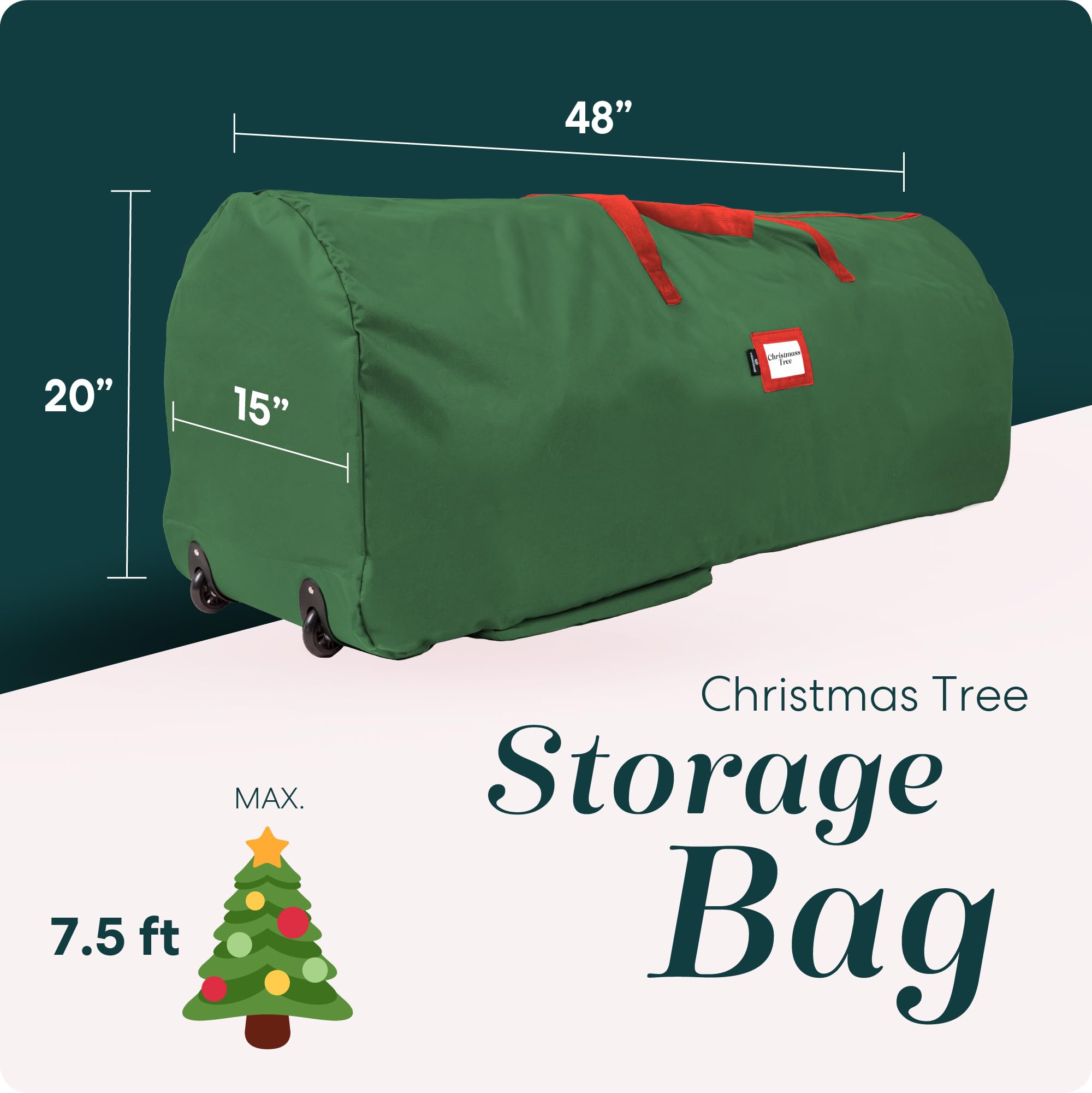 Handy Laundry Rolling Tree Storage Bag - For 7.5-Foot Artificial Christmas Holiday Tree, Zippered Bag, Carry Handles, Wheels For Easy Transport - Protects Against Dust, Insects, And Moisture (Green)