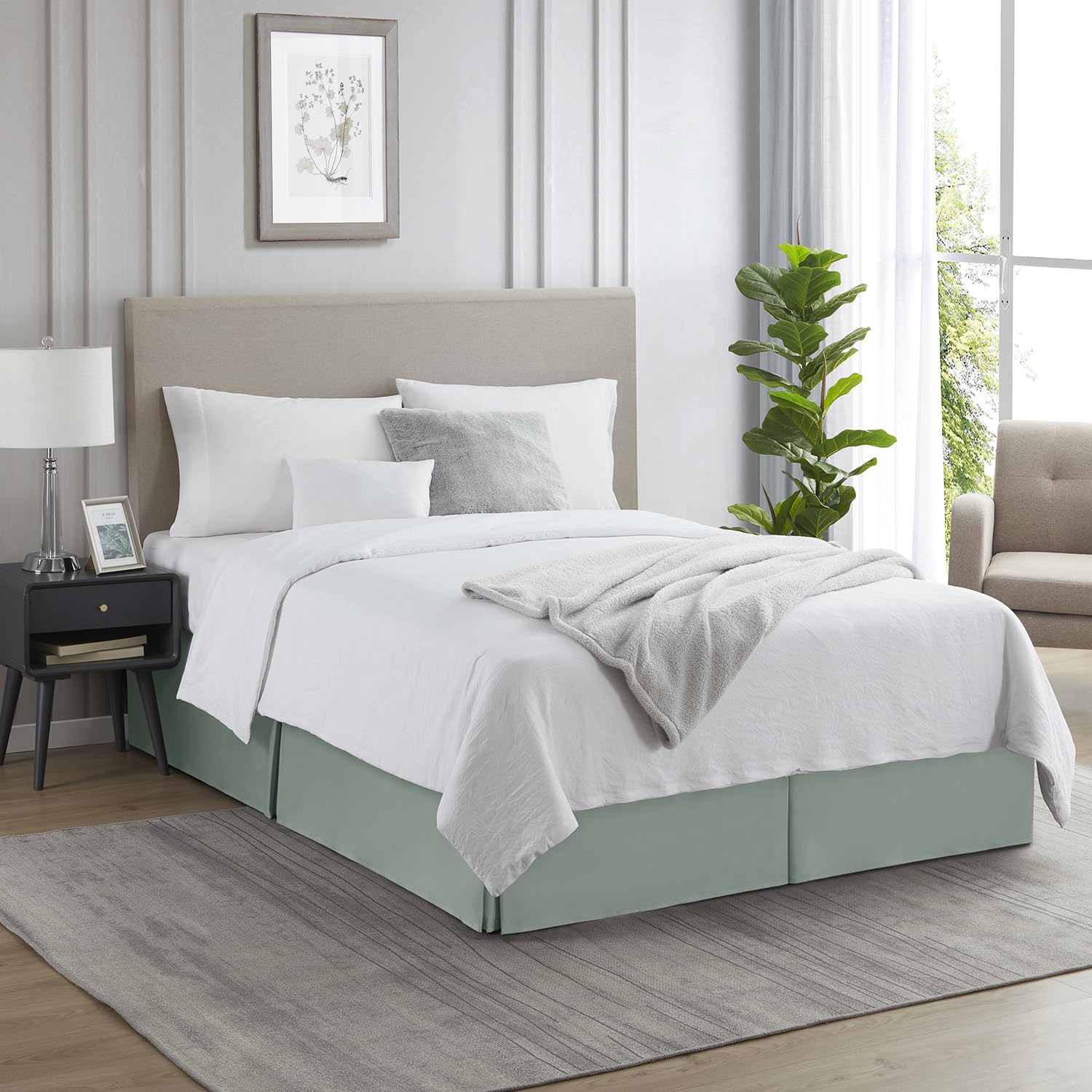 Nestl Sage Green Full Xl Bed Skirt - Full Xl Size Bed Skirt 14 Inch Drop - Brushed Microfiber Bed Skirts - Hotel Quality Pleated Bed Skirt - Shrinkage & Fade Resistant