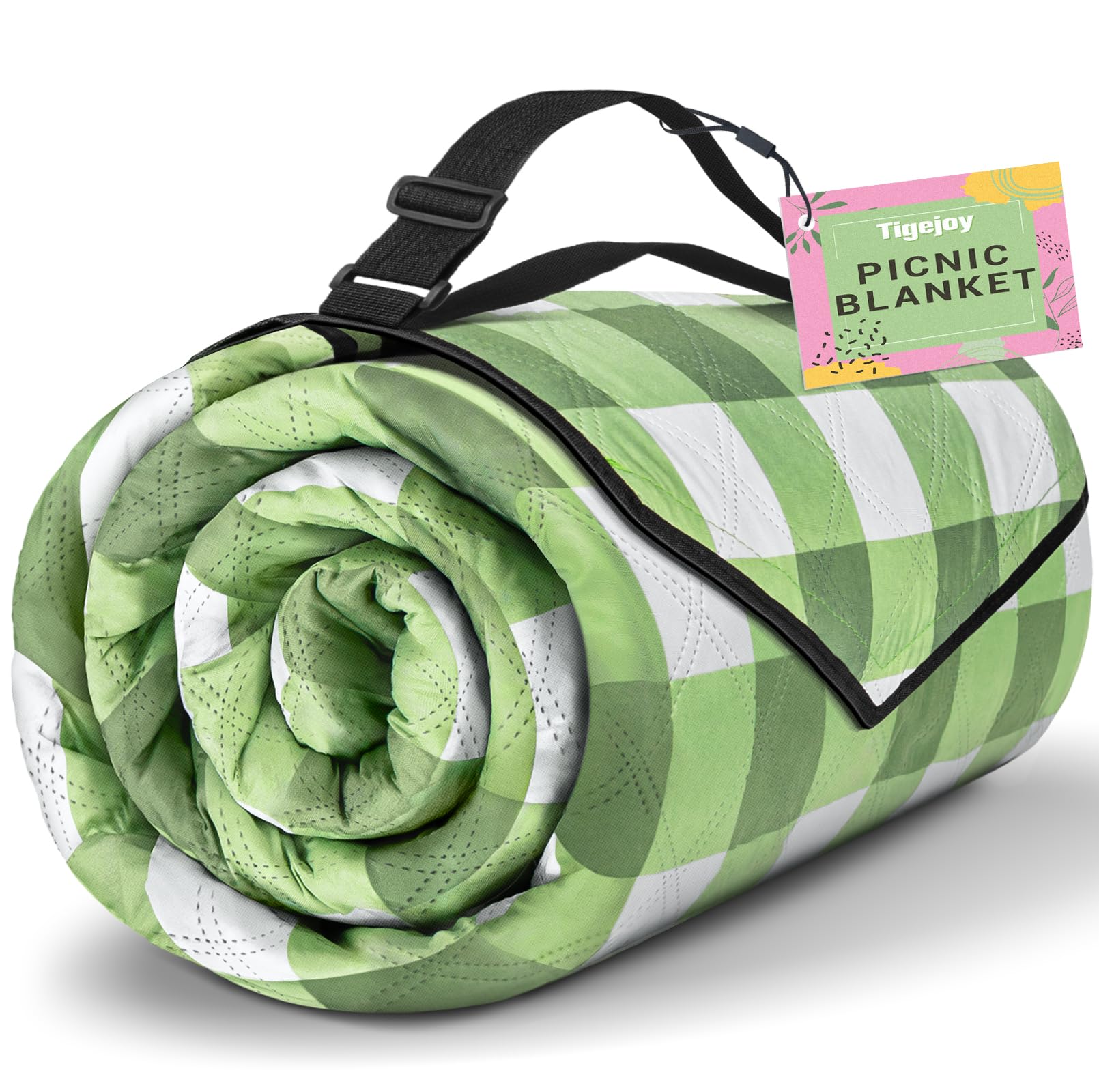 TigeJoy Small Picnic Blanket Waterproof 60x60, 5-Layer Thick Beach Blanket Sandproof, Gingham Picnic Blanket Outdoor Picnic Mat 