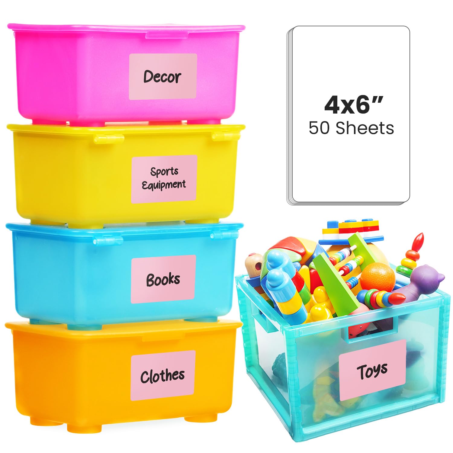 Mess Large Bin Labels For Storage (50 6X4) - Pantry And Craft Organization - Removable Labels For Moving Boxes