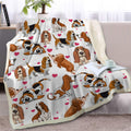 Blessliving Basset Hound Blanket Red Hearts Dog Fleece Thick Warm Blanket Cute Puppy Sherpa Throws For Kids Adults 3D Animal Pri