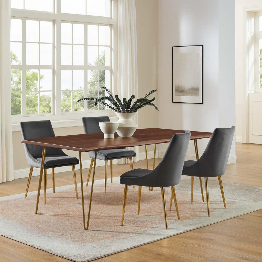 Modway Ardor 74&Quot; Live Edge Acacia Wood Rectangular Dining Table In Gold Walnut