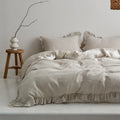 Simple&Opulence 100% Washed French Linen Duvet Cover Set-Queen Size-3 Pieces Premium Ruffled Farmhouse Bedding 1 Comforter Cover
