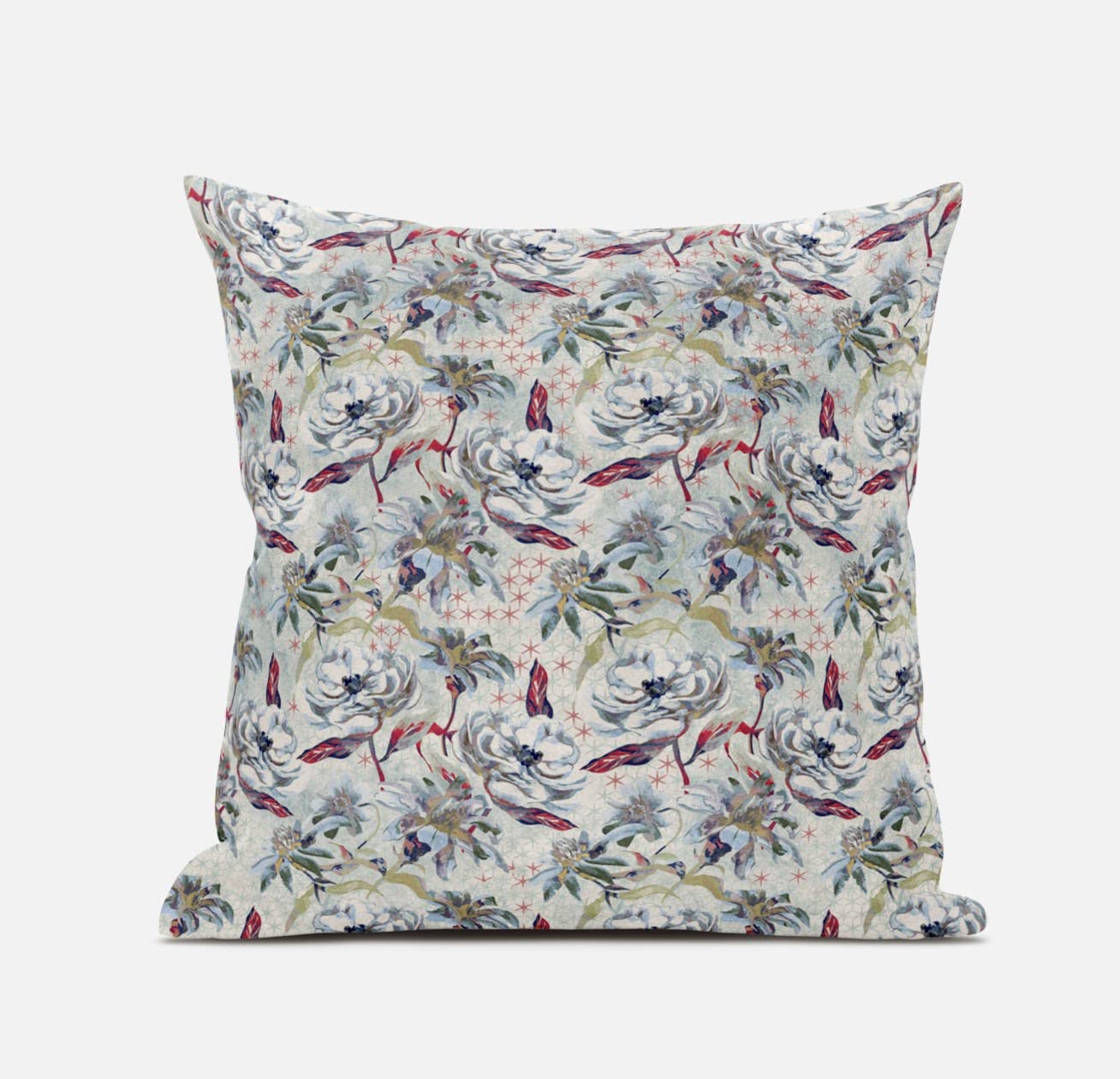 HomeRoots Light Blue Peach 18' Light Green Gray Roses Zippered Suede Throw Pillow