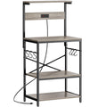 Superjare Kitchen Bakers Rack With Power Outlet, Coffee Bar Table 4 Tiers, Kitchen Microwave Stand With 6 S-Shaped Hooks, Kitche