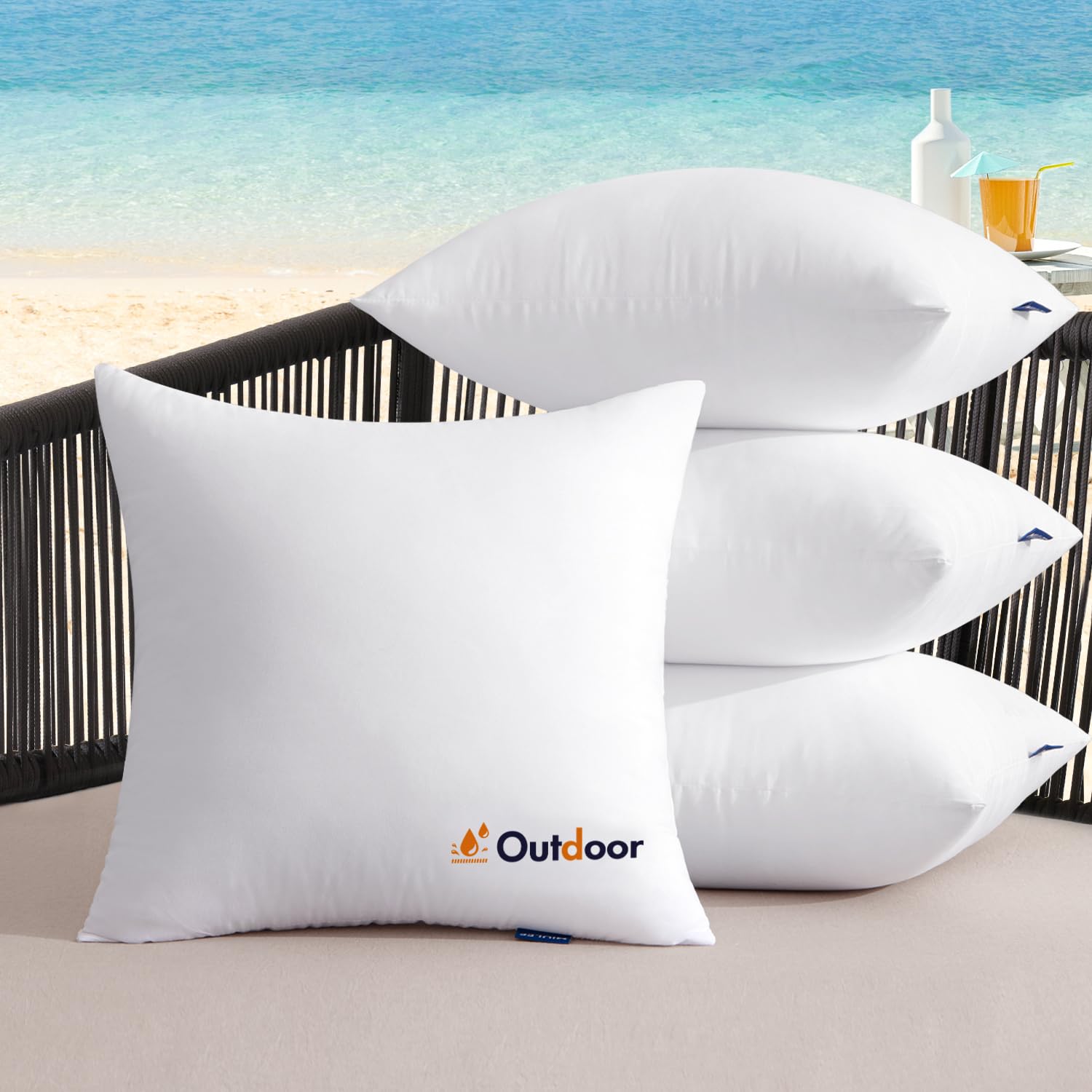 Miulee Outdoor Pillows Set Of 4 16X16 Waterproof Throw Pillow Inserts, Decorative Water Resistant Hypoallergenic Pillow Cushion