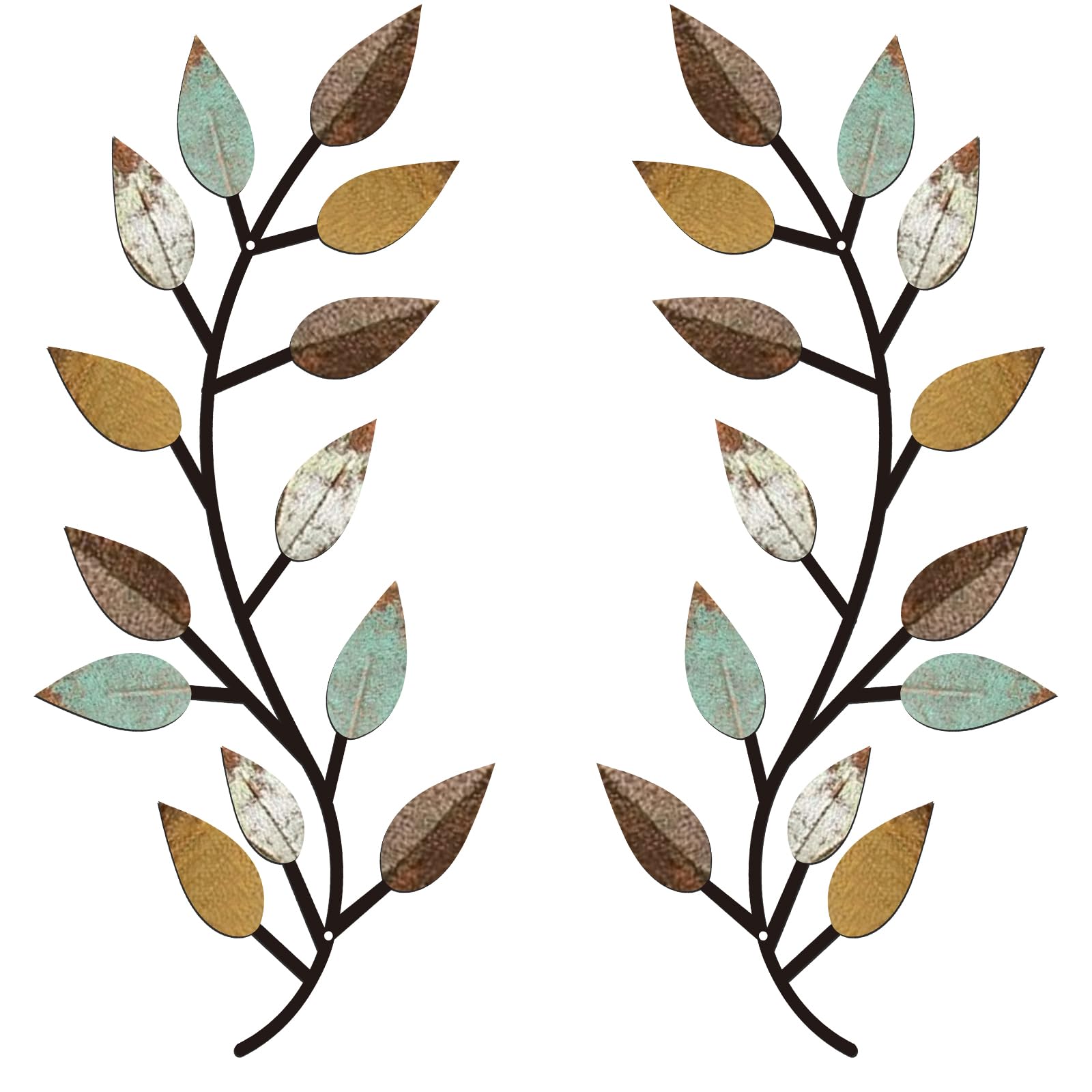 Zhengmy 2 Pieces Metal Tree Leaf Wall Decor Vine Olive Branch Leaf Wall Art Wrought Iron Scroll Above The Bed, Living Room, Outd