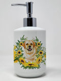 Caroline's Treasures CK2856SOAP Golden Retriever in Sunflowers Ceramic Soap Dispenser Hand Soap Dispenser Pump Bottles for Bathr
