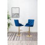 Best Master Furniture Brightcast 2-Piece Velvet Tufted Gold Bar Stools In Blue