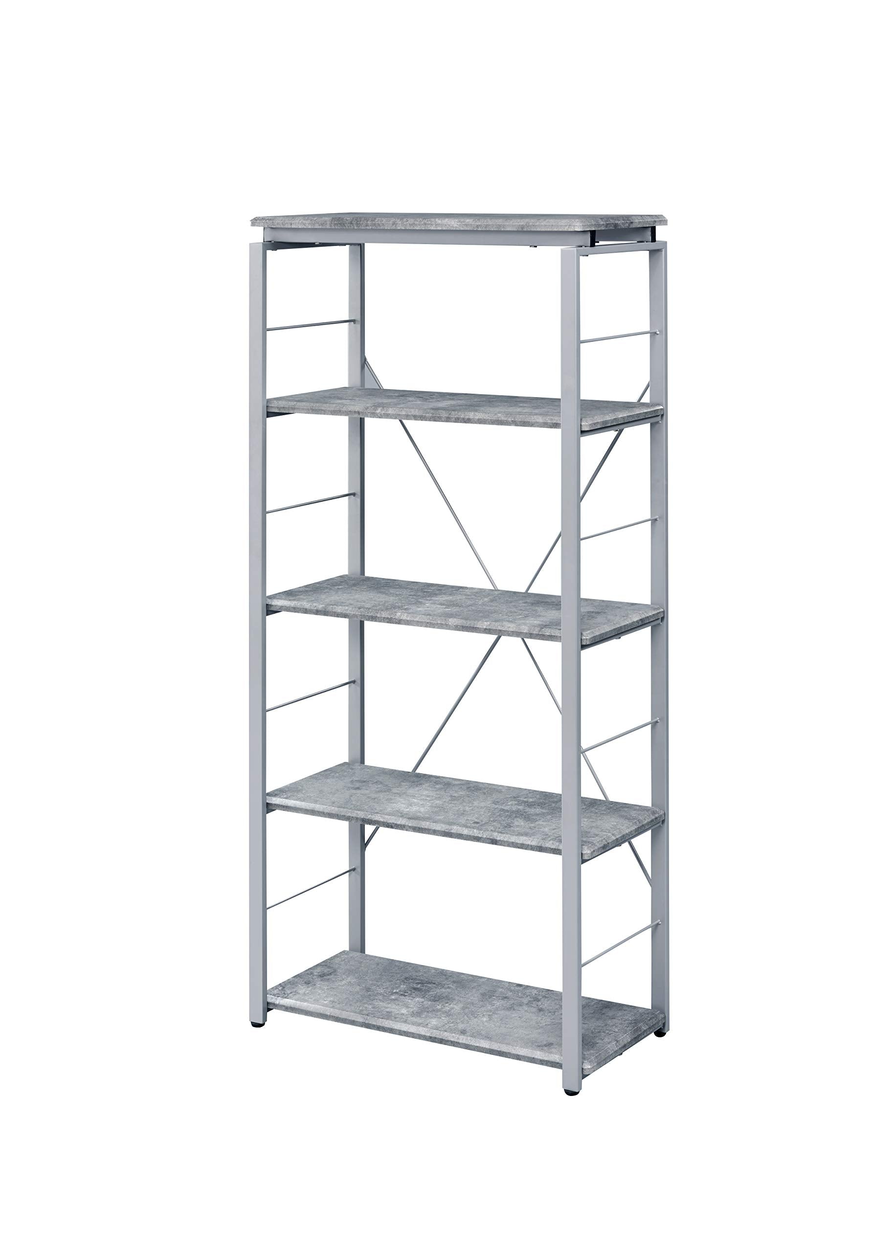 Acme Jurgen 5 Wooden Tiers Rectangular Bookshelf In Gray And Silver